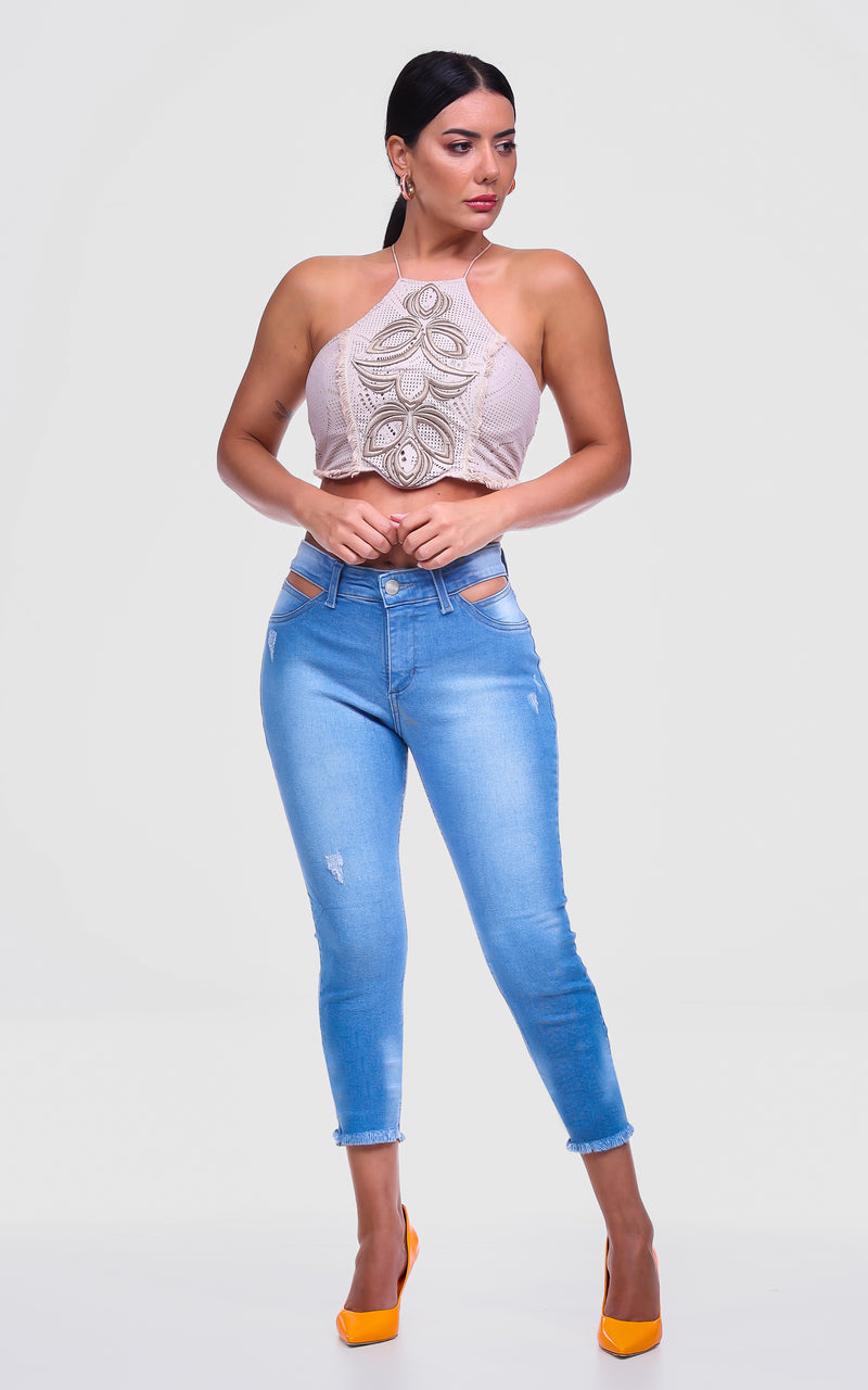 Calça Jeans Skinny Cropped