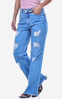 Calça Jeans Wide Leg Destroyed